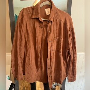 Billabong brown linen button down shirt
